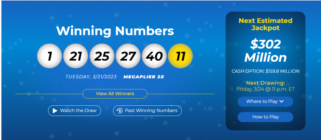 mega Million lottery - no jackpot winner 302 million