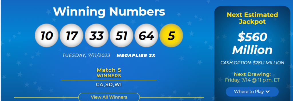 mega Million lottery - no jackpot winner-560 million