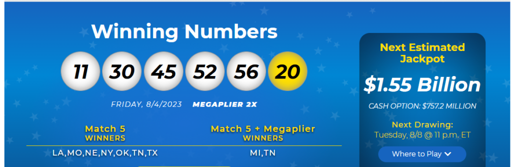 Mega Millions lottery winning numbers- 1.55 billion