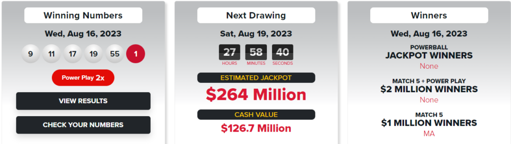 powerball jackpot 264 millions