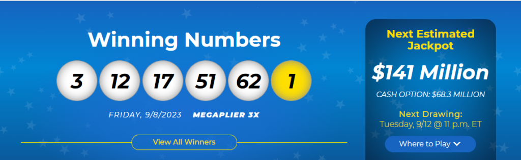 mega Million lottery - no jackpot winner-141 million