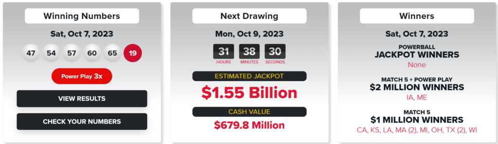 powerball jackpot went up to $1.55 billion