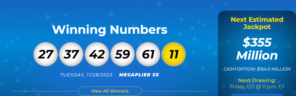 mega Million lottery - no jackpot winner 355 million
