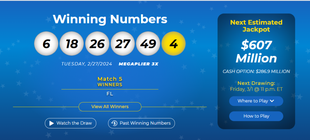 megamillion lottery jackpot 607 million