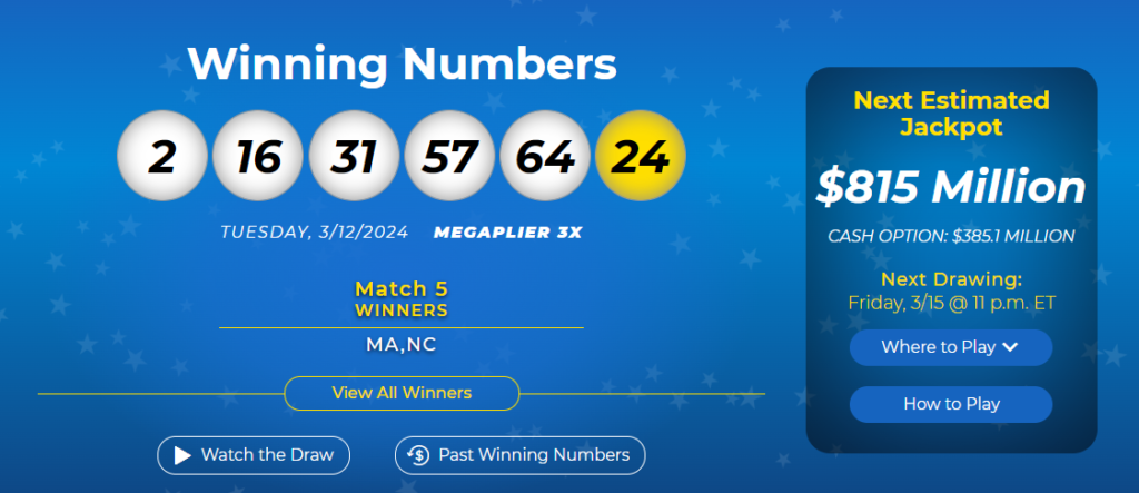 megamillion lottery jackpot 815 million